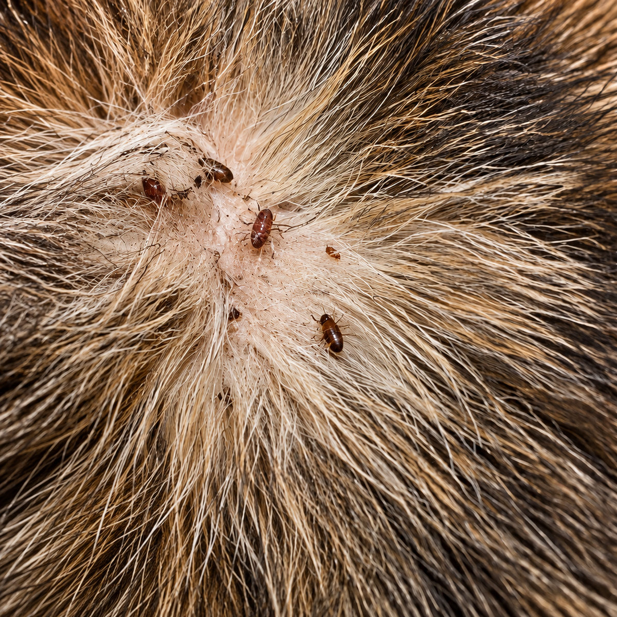 Illustrative before view of pet with fleas