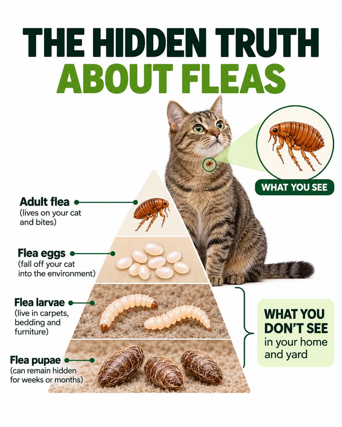 Illustration of the flea life cycle around cats
