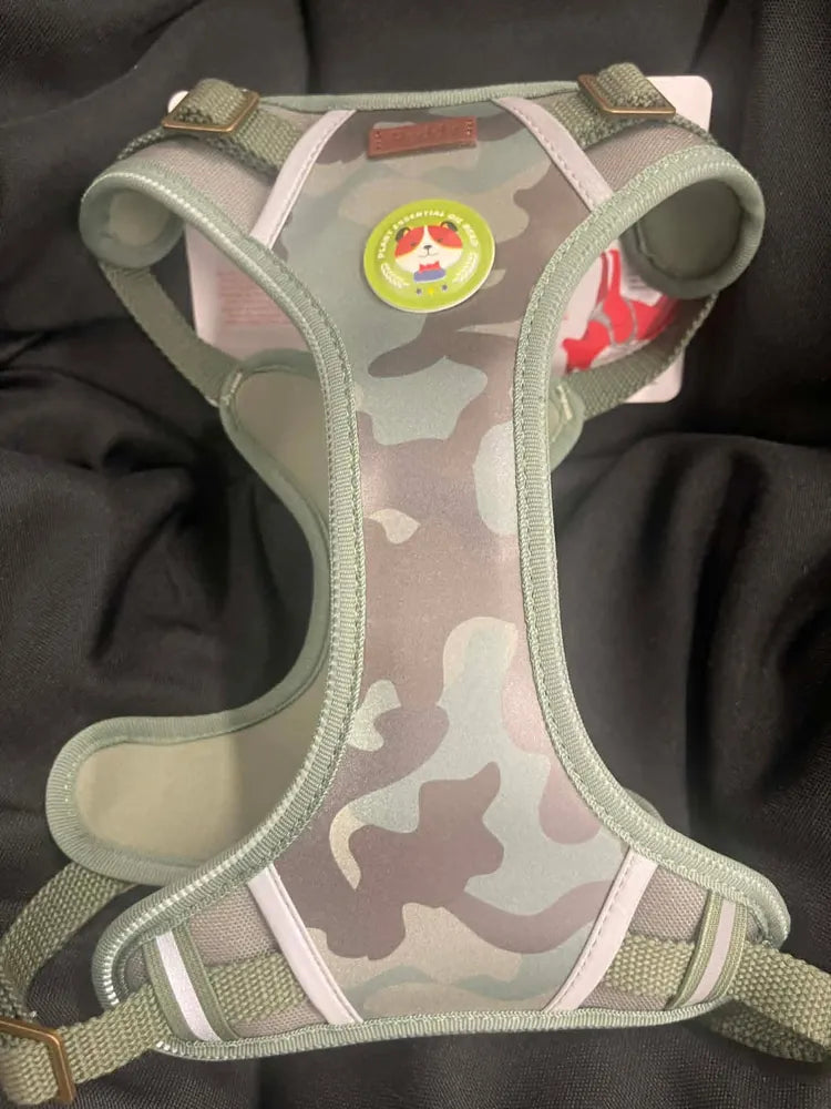 Calming sticker attached to a pet harness